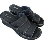 Bass Black Leather Sandals Slide Wedge Heels Womens Size 8 Y2K Chunky Photo 0