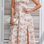 Amazon  Floral Midi Corset Dress Boho Flowy Slit Lace Up Dress Size S Rose Photo 1