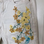 ZARA  Floral Embroidered White Skinny Jeans Yellow Flowers Size 4 Photo 4