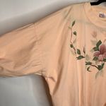 Vintage Peach Painted Flower Popover Top 80s 90s Sz Large Orange Photo 5