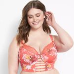 Lane Bryant Bra Women’s 44D Orange Lace Floral Longline Underwire Coral Strap A4 Photo 0
