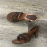 MIA  Vintage Y2K Cross Strap Leather Wooden Heeled Sandals Made in Brazil Sz 7 Photo 9