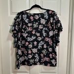 Libby Edelman  ruffle sleeve crew neck blouse black floral print size large Photo 3