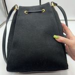 Prima by Phillippe Vintage Black Canvas and Leather Pull String Bucket Bag Photo 4