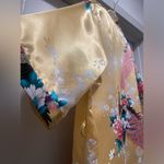 American Vintage VTG 80s 90s Cream Champagne & Pink Peacock Floral Print Kimono Robe Bathrobe - M Photo 11