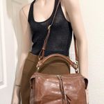HOBO International Copula Woodlands Brown Leather Whipstitched Satchel Crossbody Photo 2