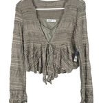 Arizona NWT Jean Co Juniors Size XS Tie Front Long-Sleeve Crop Top Moss Green Photo 0