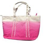 Victoria's Secret NWT Victoria’s Secret Ombré Beach Bag Tote Pink Cream Canvas Lined Fringe Fem Photo 6
