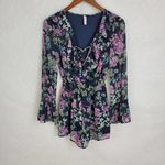 Xhilaration Xhiliration Womens Dress Size XS Blue Floral Pattern Long Flare Sleeve V-Neck Photo 9
