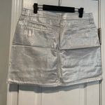 Old Navy NWT  Size 6 Silver Shine Metallic Zip Stretch Denim A Line Mini Skirt Photo 5