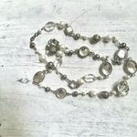 Silver tone faux pearl and rhinestone necklace Photo 2