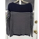 Gap  Womens Medium Sweater Boat Neck Ribbed Cotton Knit Striped Coastal Blue Photo 5