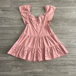 ZARA  eyelet pink/coral smocked mini dress - large Photo 1