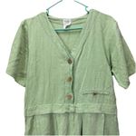 Flax VTG  Angelheart Green 100% Linen Midi Dress Lagenlook Buttons Pockets SMALL Photo 1
