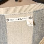 Chelsea and Violet Metallic Wool Blend Abstract Striped Sweater Tan Grey Large Photo 2