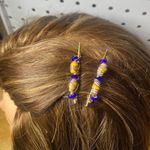 Yellow with Stripes and Blue Beaded Bobby Pins Photo 2