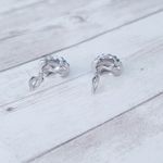 Vintage Clip On Earrings Silver Tone & Blue Gem Chunky Half Hoops Photo 7