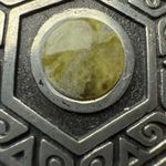 Celtic Hexagon Hex Signed Ireland PJC Brooch Pin Silver Tone / Green Photo 4