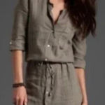 James Perse  Linen Drawstring Shirt Dress Greystone Sage Green Size‎ 3 / US Large Photo 0