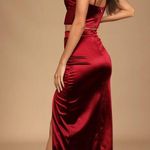 Lulus Iconic Nights Burgundy Satin Bustier Two-Piece Maxi Dress Photo 1