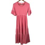 Anthropologie Sundry 1 Maxi Dress Small Pink Tiered Peasant Ruffle Short Sleeve Photo 1