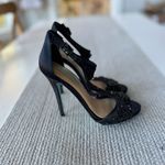 Betsey Johnson Holly Black Beaded T Strap Satin Sandals Formal High Heels Sz 7.5 Photo 8