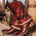 FREEBIRD by Steven Freebird by Steven Drove Leather Riding Boot Braided Twine Buckles Rare Red 6 Photo 0