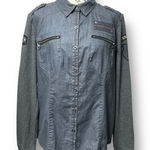 Harley Davidson Gray Knit Woven Military Shirt Long Sleeve Biker Grunge Size XL Photo 0