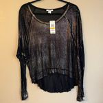 Bar III NEW!  SMALL Black Silver Gold Metallic Iridescent Long Sleeve Slinky Top Photo 0