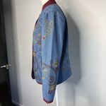 Denim & Co Embroidered Denim Jacket Women’s XS Red Floral Button Photo 1