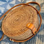Round Woven Tan Crossbody Bag Photo 0