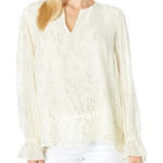 Lilly Pulitzer Lilly Pulitzer ELLAREY Coconut Fish Clip Silk Tunic Blouse Ruffle Sleeve Size S Photo 0