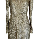 Donna Karan  Gold Sequined Long Sleeve Midi Sheath Cocktail Dress Size 10 Photo 0