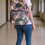 Jansport  Cross Town School Backpack With Front Pocket Grey Bouquet Floral Print Photo 0