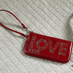 Brighton red leather Love bling studded boho rare wristlet pouch zippered small​ Photo 0