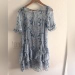 Revolve SALONI Thea Ruffled Floral Print Silk Crepon Mini Dress in Blue Sz‎ S Photo 3