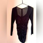 Black bodycon ruched square neck mesh long sleeve mini dress size medium Photo 2