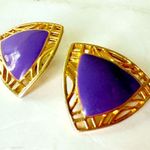 Vintage Triangle Purple Enamel Gold Tone Clip Photo 1