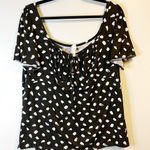 Acting Pro  Blouse Black & White Tie Keyhole Scoop Neck Flutter Short Slv 1X EUC Photo 0