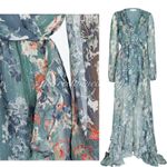 Caroline Constas Silk Vivan Floral Ruffled Georgette Maxi Gown Dress Slate Ombre Green Size XS Photo 2