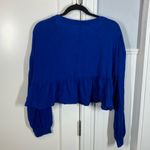 Pilcro Anthropologie  babydoll textured top cropped long sleeve royal blue sz MP Photo 6