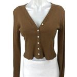 Brandy Melville Brown Rib Knit Long Sleeve Button Crop Cardigan Sweater Top Sz S Photo 0