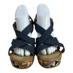 Levi's Levi’s Heels Women Size 8 Slingback Platform Blue Canvas Wedge Bohemian Open Toe Photo 2