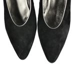 PETRA Black Pumps Suede Silver Leather Trim Cone Heels Almond Toe Italy 7.5 EUC Photo 5