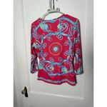 J. McLaughlin  Blue Pink Catalina Cloth Equestrian Chain Preppy 3/4 Sleeve Top M Photo 5