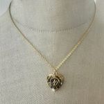 Vintage Rotary International Heart Pendant Necklace Gold Tone Blue Enamel Photo 0