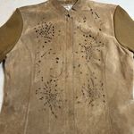 Coldwater Creek Suede Full Zip Jacket Size Med Laser Cutout Knit Ribbed Sleeves Photo 4