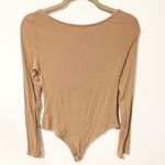 Acoa Size Large Tan Nude Long Sleeve Square Neck Ribbed Snap Bodysuit Photo 4