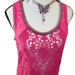 Miss Me Y2K VTG. PINK LACE CROCHET SHEER BEADED TOP BLOUSE MEDIUM Photo 3