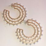 Huge Gold Tone and Faux Pearl Chunky Boho Hoop Earrings Photo 1